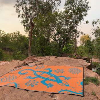 Sand Goanna - Aboriginal Design Recycled Mat, Teal & Orange 1.8x2.7m