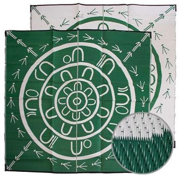 THE YARNING CIRCLE Aboriginal Design Recycled Mat, Green & White 2.7 x 2.7m
