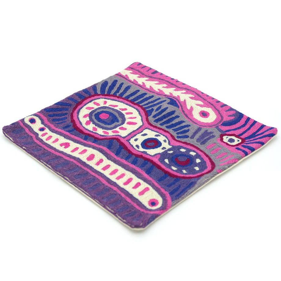 Malikijarra Jukurrpa (Two Dogs Dreaming) Wool 12in (30cm) Cushion Cover by Murdie Nampijinpa Morris - Image 2