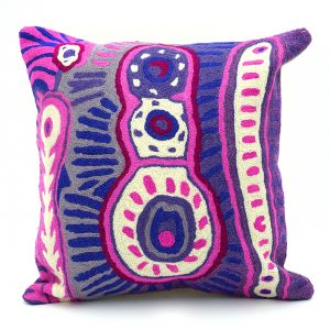 Malikijarra Jukurrpa (Two Dogs Dreaming) Wool 12in (30cm) Cushion Cover by Murdie Nampijinpa Morris