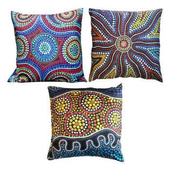 FAMILY, SEASIDE & SUNSHINE Aboriginal Design Cushion Cover Set 0.5 x 0.5m