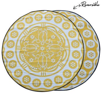 TURTLE SEASON Aboriginal Design Recycled Mat, Mustard & Grey 2.7m round