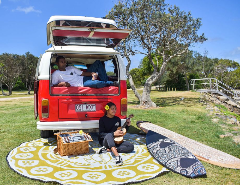 TURTLE SEASON Aboriginal Design Recycled Mat, Mustard & Grey 2.7m round - Image 3
