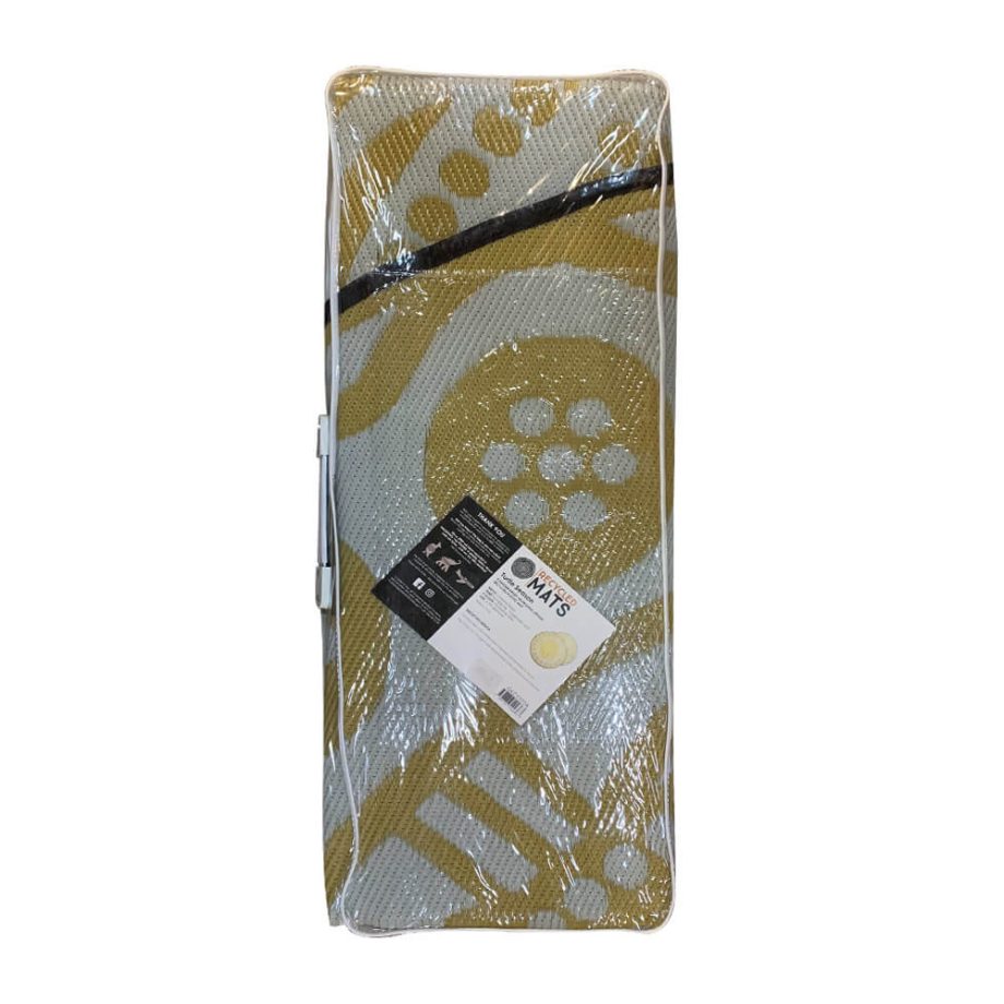 TURTLE SEASON Aboriginal Design Recycled Mat, Mustard & Grey 2.7m round - Image 2