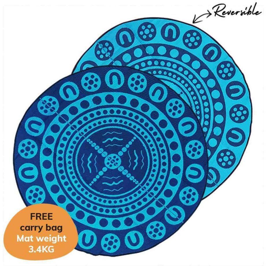 Garrima 3m Round - Recycled Mat - Teal & Navy