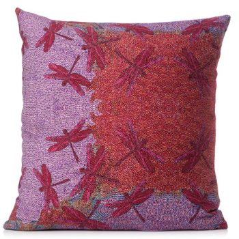 Sheryl J Burchill Cotton Cushion Cover - Sunset with Dragonflies